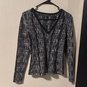 White House Black Market Textured Black and White Long Sleeve Top